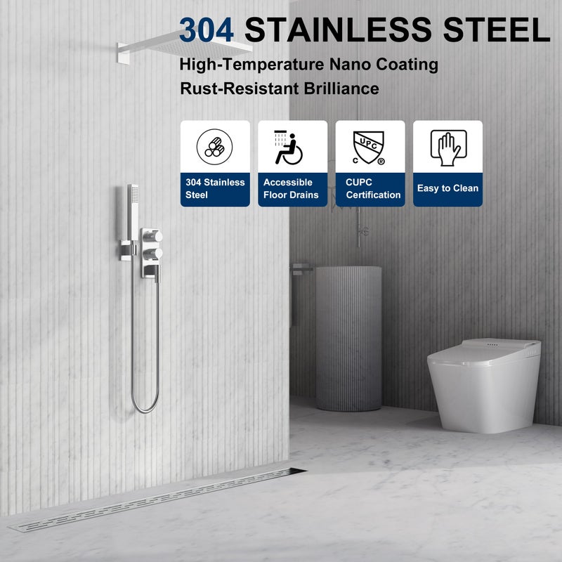 Neodrain 28 Inch Rectangular Linear Shower Drain with Brick Pattern Grate, Brushed 304 Stainless Steel Bathroom Floor Drain,Shower Floor Drain Includes Adjustable Leveling Feet, Hair Strainer - Image 3